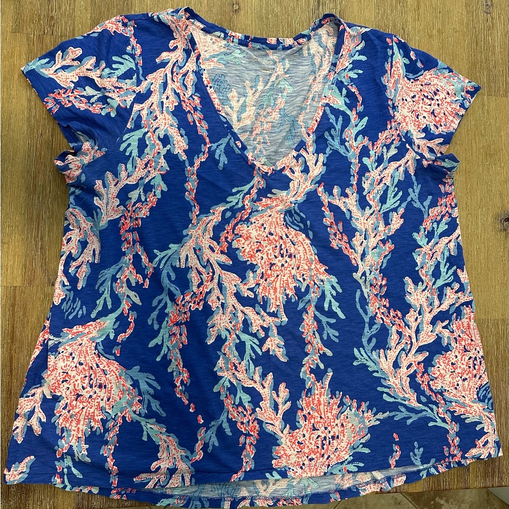 Lilly Pulitzer Coral Reef Blue and Pink Top